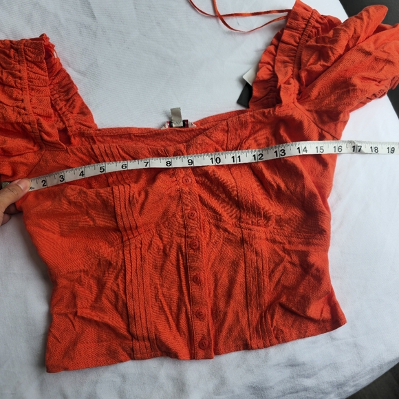 Guess Button Down Orange Puff Sleeve Sweetheart Ruffle Top New Never Wor… - Picture 6 of 9
